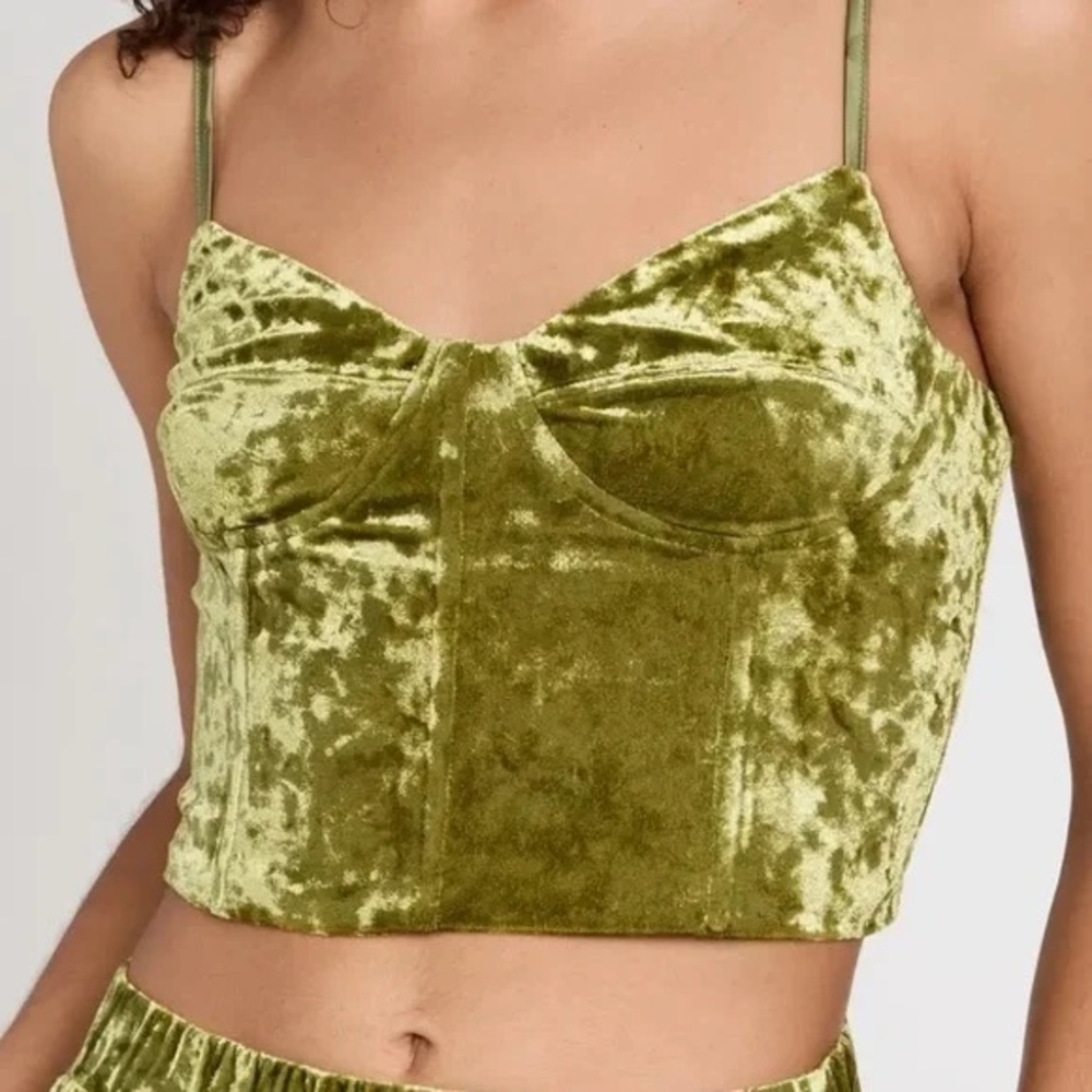 En Saison Green Crushed Velvet Corset Bustier Crop Top Size Small